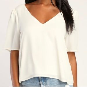 Lulu’s Forever Fashionable Ivory V-neck Short Sleeve Top